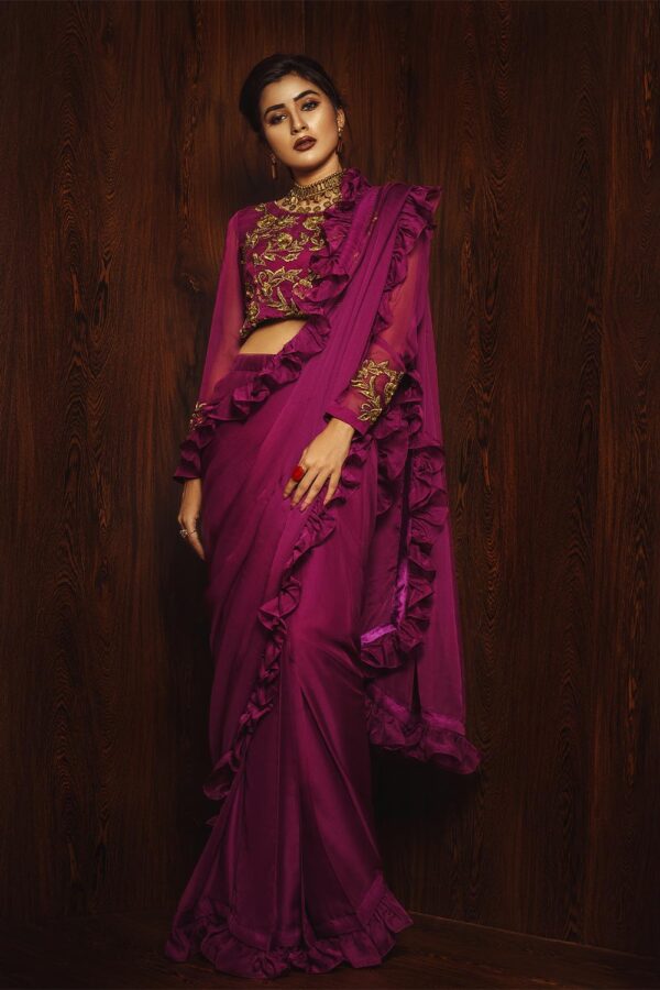 Jaamun frill saree