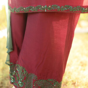MAROON GREEN HANDWORKED DRESS - Image 8