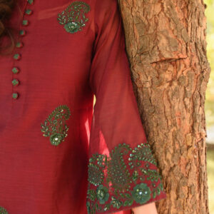 MAROON GREEN HANDWORKED DRESS - Image 9