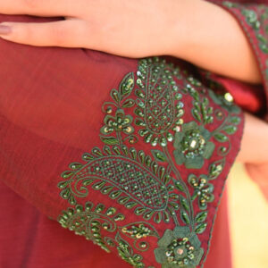 MAROON GREEN HANDWORKED DRESS - Image 7
