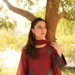 MAROON GREEN HANDWORKED DRESS - Image 3