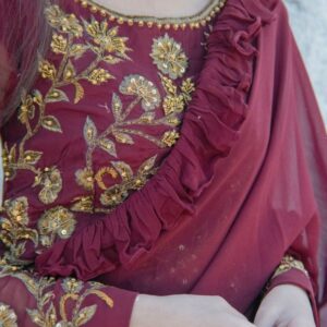 MAROON FRILL SAREE - Image 2