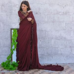 MAROON FRILL SAREE