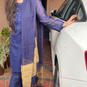 NAVY BLUE SHEESHA WORK DRESS - Image 4