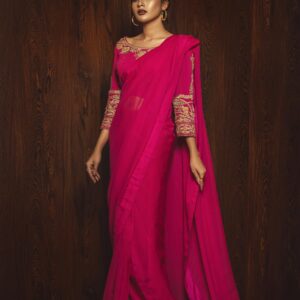Gulaabi handwork saree