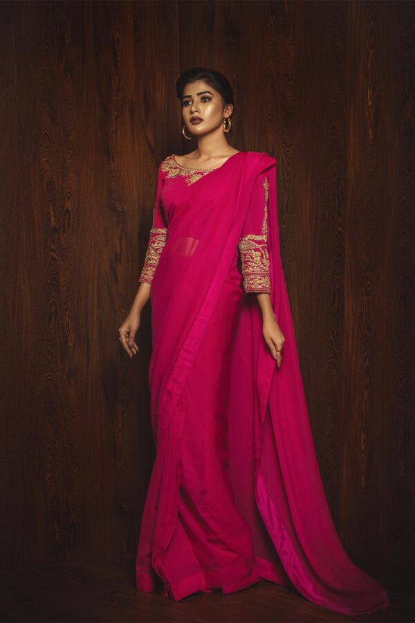 Gulaabi handwork saree