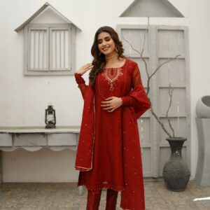 ANAARI RED KHADDI NET DRESS - Image 5
