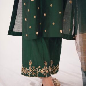 GREEN KHADDI NET LONG SHIRT DRESS - Image 4
