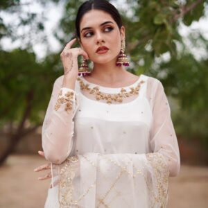 WHITE ORGANZA SEQUINCED DUPATTA DRESS - Image 2