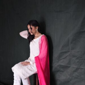 WHITE / PINK PEARL WORK DRESS - Image 3