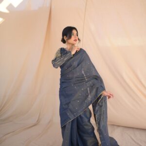 DUSKY BLUE MESURI SAREE - Image 4