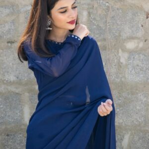 NAVY BLUE SHEESHA SAREE - Image 4