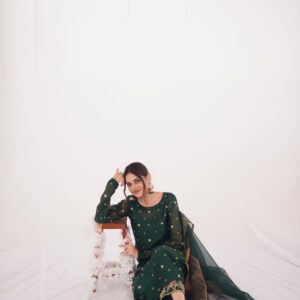 GREEN KHADDI NET LONG SHIRT DRESS - Image 2