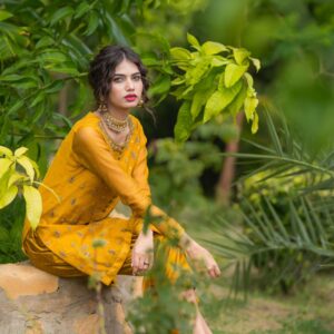 MUSTARD HANDWORKED DRESS - Image 3