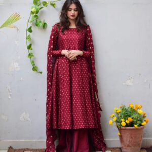 MAROON JACQUARD DRESS