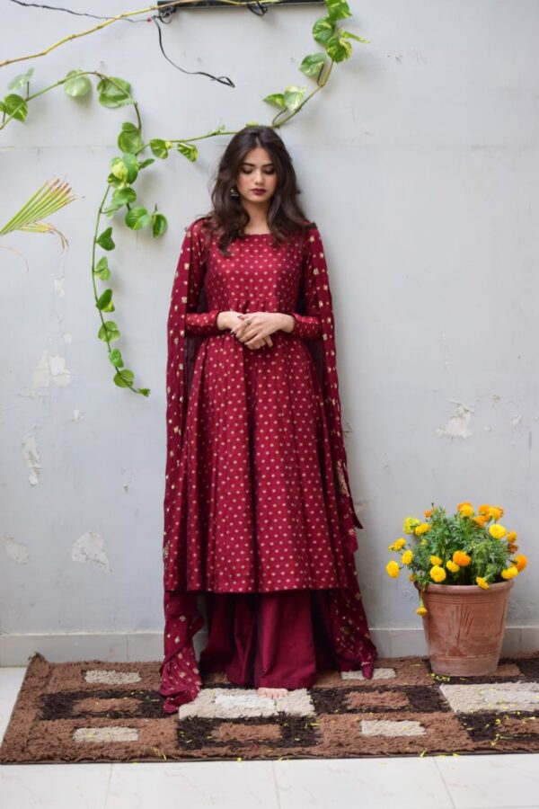 MAROON JACQUARD DRESS