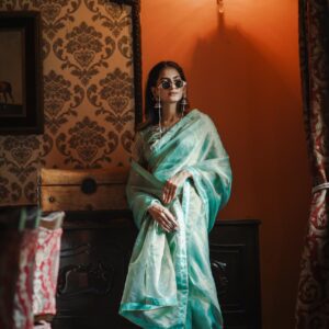 Organza mesuri sea green saree - Image 5