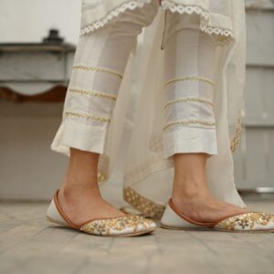 WHITE COTTON NET DHABKA  DRESS - Image 4