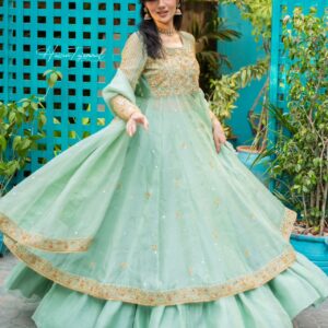 PISTA GREEN HANDWORKED DRESS - Image 2