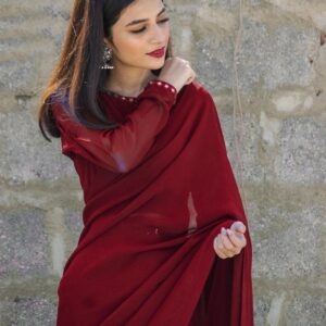 MAROON GEORGETTE CHIFFON SHEESHAS SAREE - Image 5