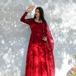 RED GEORGETTE CHIFFON PISHWAS - Image 4
