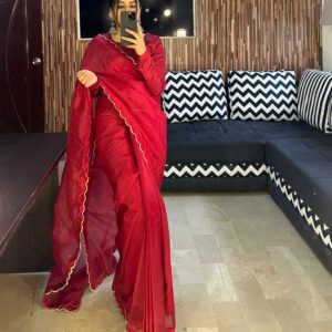 RED SCALLOP SAREE