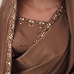 CHAMPAGNE SILK HANDWORKED SAREE - Image 3