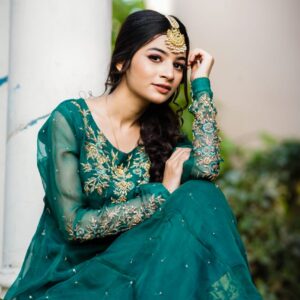 GREEN ORGANZA HANDWORKED DRESS - Image 5