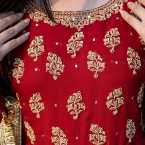 RED CHIFFON HANDWORKED DRESS - Image 4