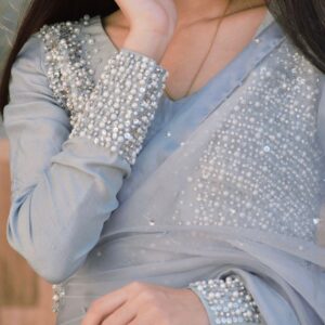 GREY ORGANZA PEARL SAREE - Image 5