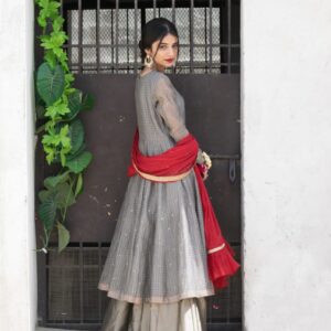 GREY ORGANZA CHECKED DRESS - Image 2