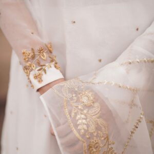 WHITE ORGANZA SEQUINCED DUPATTA DRESS - Image 3