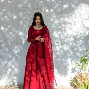 RED GEORGETTE CHIFFON PISHWAS - Image 3