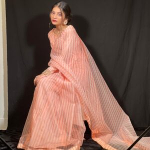 PINK ORGANZA LINED SAREE - Image 4