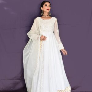 WHITE PISHWAS WITH JAMAWAR SHARARA - Image 3