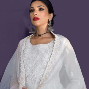 WHITE PISHWAS WITH JAMAWAR SHARARA - Image 5