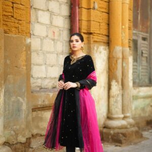 BLACK VELVET WITH P/B DUPATTA - Image 6
