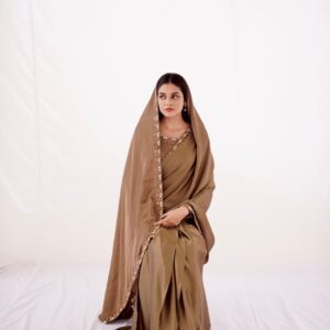 CHAMPAGNE SILK HANDWORKED SAREE - Image 4