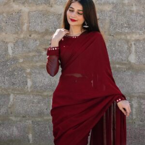 MAROON GEORGETTE CHIFFON SHEESHAS SAREE - Image 3