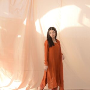 RUST EMB DRESS