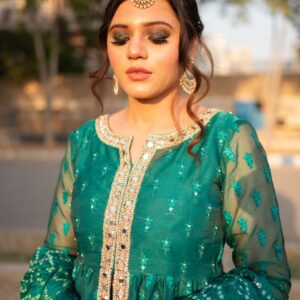 BOTTLE GREEN CHUNRI DRESS - Image 2