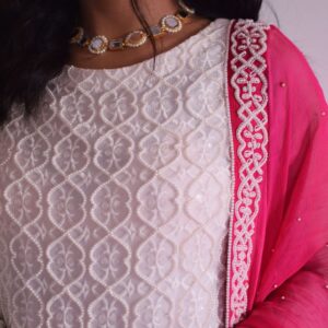 WHITE / PINK PEARL WORK DRESS - Image 2