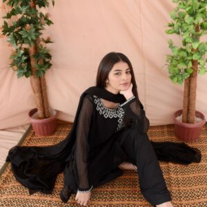 BLACK ( white emb ) shalwaar kameez - Image 4