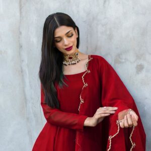 RED GEORGETTE CHIFFON PISHWAS - Image 2