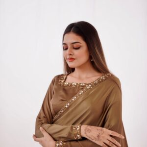 CHAMPAGNE SILK HANDWORKED SAREE - Image 6