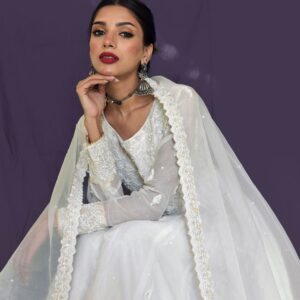 WHITE PISHWAS WITH JAMAWAR SHARARA - Image 2