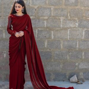 MAROON GEORGETTE CHIFFON SHEESHAS SAREE - Image 4