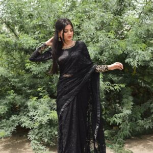 BLACK NET/SILK SAREE