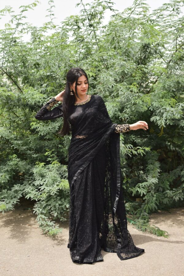 BLACK NET/SILK SAREE