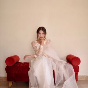 WHITE ORGANZA JAMAWAAR SAREE - Image 2